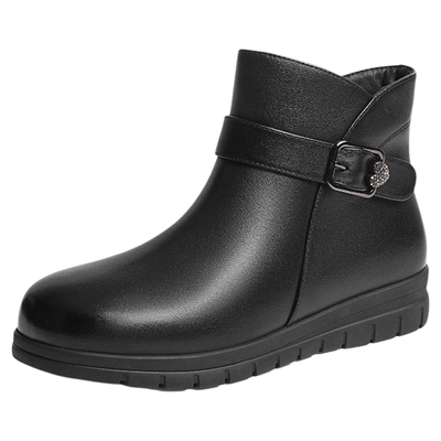 红蜻蜓妈妈棉鞋真皮加绒保暖皮鞋