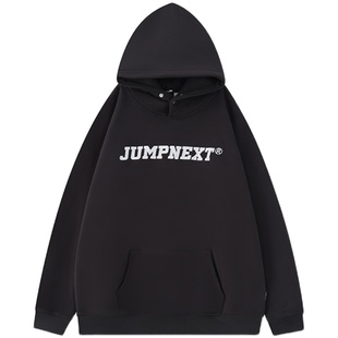 JUMPNEXT原创国潮LOGO刺绣重磅连帽卫衣男女美式情侣宽松上衣帽衫