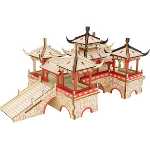 五亭桥木质拼装模型3d立体仿真古建筑拼图手工益智diy玩具