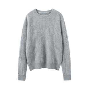 慵懒加厚山羊绒针织套装女圆领宽松扭花套头毛衣简约软糯显瘦短裤