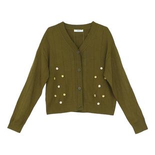 it'real瑞尔秋季新款复古风立体花朵慵懒感毛织外套上衣女