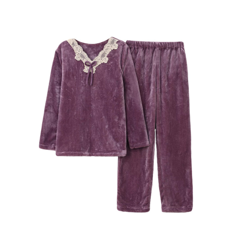 浪莎珊瑚绒睡衣女秋冬季中老年妈睡衣/家居服套装