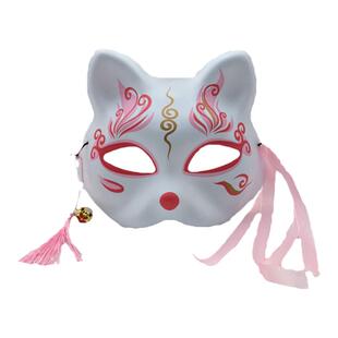 神明少女拍照道具 粉色彩绘日式和风狐狸面具半脸古风汉服cos妖狐