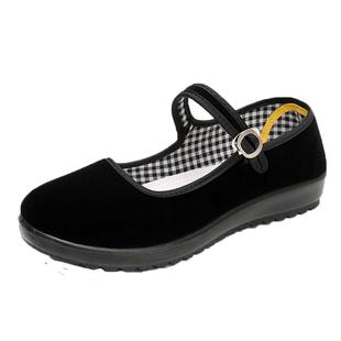 新款老北京布鞋女单鞋平底上班工作鞋黑色防滑广场舞鞋妈妈鞋软底