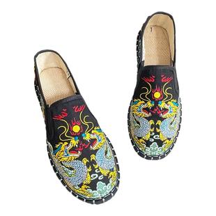 色鬼布艺新款绣花潮流手工透气情侣休闲黑色低帮老北京男女布鞋