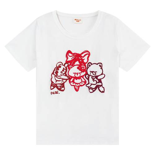 YUZI鱼子韩系圆领小熊短袖大码女装夏微胖mm显瘦遮肉200斤俏皮