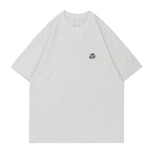 DICEOFF日系刺绣t恤短袖宽松重磅纯色燕麦灰圆领打底衫情侣装潮牌