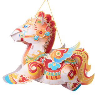 马年春节灯笼国潮战马灯发光灯笼儿童花灯装饰DIY手工制作材料包