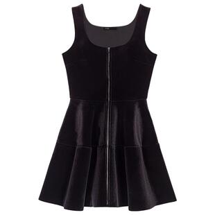 季末6折Maje2025秋冬款女装法式时尚黑色天鹅绒无袖短款连衣裙