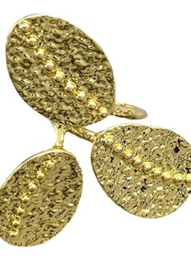 25年新法式凹凸表面树叶子三叶女开口戒指小众冷淡风植物指环女