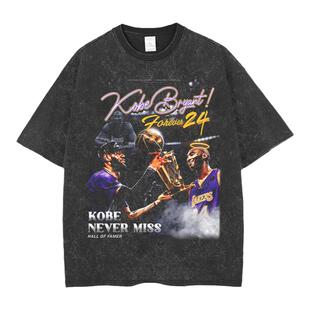 纪念湖人科比詹姆斯美式复古水洗做旧nba印花篮球重磅纯棉短袖T恤