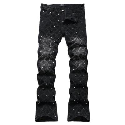 高端黑色满天星柳钉印花牛仔裤男