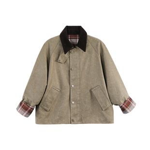 【商场同款】X--MOOM2026春季新款复古做旧撞色领宽松休闲外套女