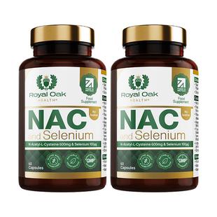 【2瓶装】皇家橡树N-乙酰半胱氨酸胶囊NAC+硒补充剂英国进口保健