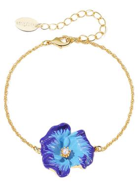 蓝色花朵珐琅手链女少女