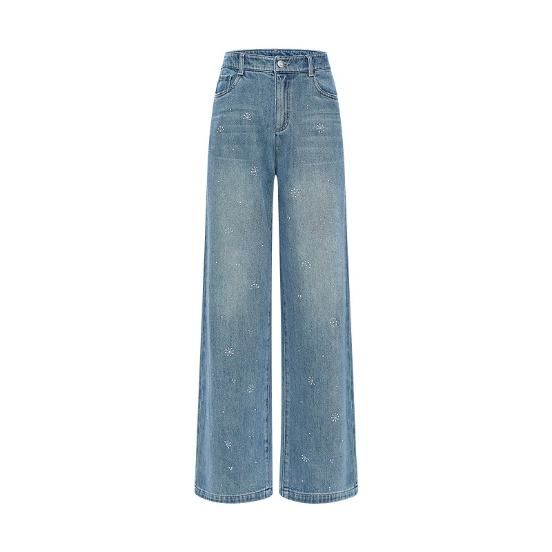 LILY2026春新款女装复古通勤小个子高腰宽松直筒阔腿裤浅色牛仔裤