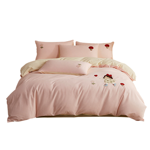 可爱全棉磨毛四件套2025新款纯棉刺绣被套床单笠儿童加厚床品A类