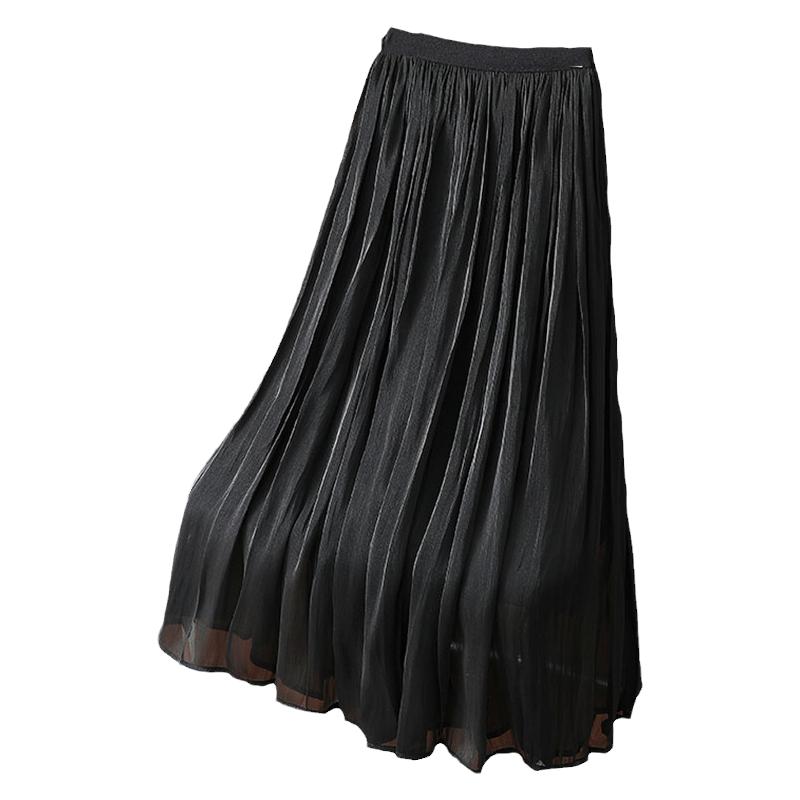 高级感欧货流光雪纺半身裙女夏2025新款珠光裙子气质杨柳皱百褶裙