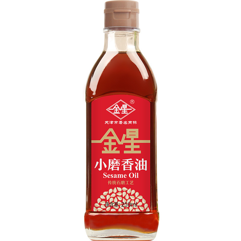 金星纯芝麻油小磨香油火锅蘸料油碟调料凉拌炒菜调味375ml*2瓶
