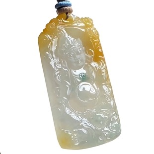 【金运冲宵】冰种起胶亮色艳黄金包银黄财神 财神爷翡翠大挂件