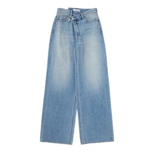 程潇同款MOUSSY 不规则设计感斜扣遮肚阔腿牛仔裤女010IAA11-6771