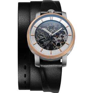 FOB女表R360法式进口三层黑色皮革表带机械复古腕表女