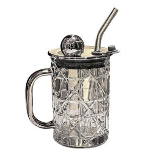 玻璃杯办公室杯子女士透明吸管杯喝水小水杯家用茶杯咖啡杯带盖