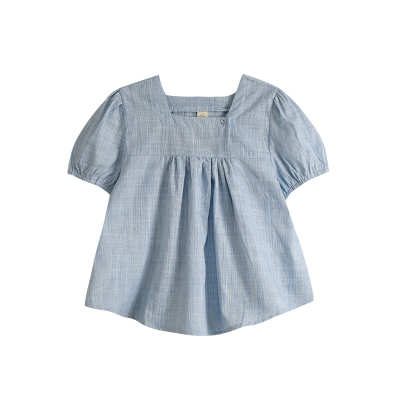 日系夏浅蓝条纹宽松上衣短袖