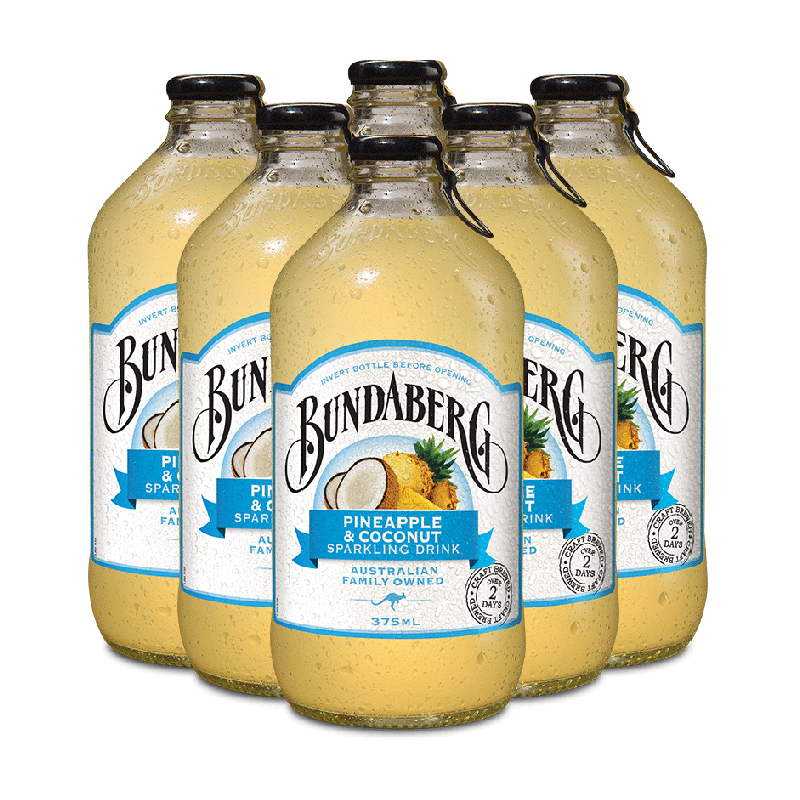 Bundaberg宾得宝澳洲进口菠萝椰子果汁汽水375ml*6气泡水含气饮料