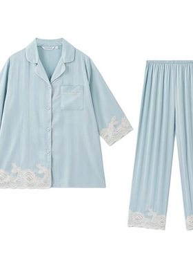 冰丝睡衣女夏薄款家居服长裤套装