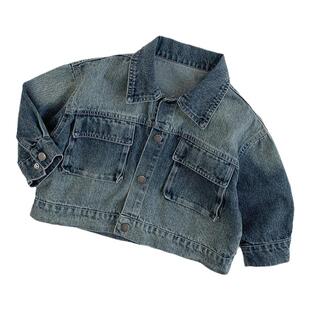 男童春装2026新款中小童长袖T恤3男宝韩系牛仔外套工装裤帅气套装