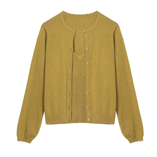 solighter法式复古羊绒针织开衫毛衣春季新款圆领温柔外穿上衣女