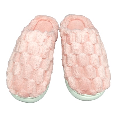 女款纯色厚底加绒加厚超暖毛绒棉拖鞋秋冬居家室内保暖防滑毛毛鞋