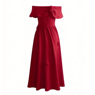 花序｜何衣见友红色玫瑰针织连衣裙气质大码港风日常敬酒订婚礼服