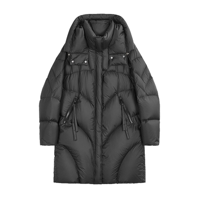 中长款连帽羽绒服女NEELLY纳俪商场同款设计感时尚蓬松白鸭绒外套