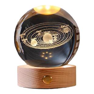 发光充电水晶球摆件星空桌面小夜灯治愈系玻璃球装饰品生日礼物女
