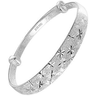 满天星银手镯女9999纯实心款妈妈银镯子老人款奶奶老年人生日礼物