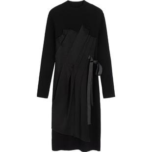 【清仓】播春季新品商场同款不对称设计异材质拼接腰带连衣裙BDQ1