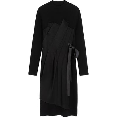 【清仓】播春季新品商场同款不对称设计异材质拼接腰带连衣裙BDQ1