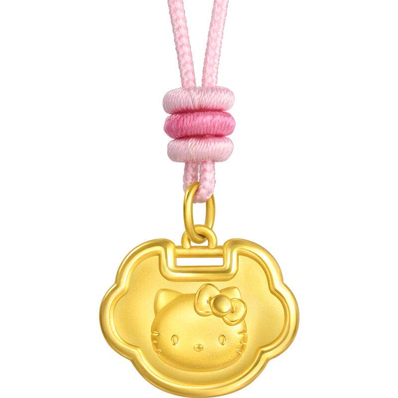 周生生三丽鸥家族Hello Kitty平安锁足金黄金长命锁颈饰95810Z
