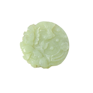 天然和田玉新疆料青黄口料雕刻花开富贵款吊坠女款毛衣链挂坠饰品