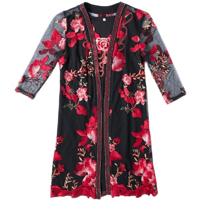 套装妈妈夏季女刺绣两件套连衣裙