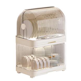 也雅厨房碗碟收纳架带盖沥水碗盘架碗柜碗筷子餐具收纳盒双层碗架