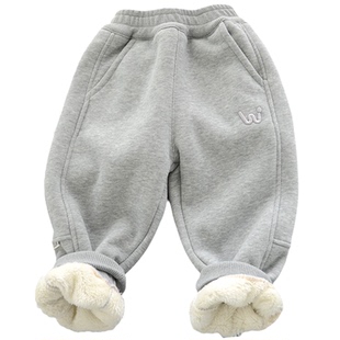 儿童加绒裤子冬季新款加绒加厚保暖裤男女童软糯羊羔绒厚绒运动裤