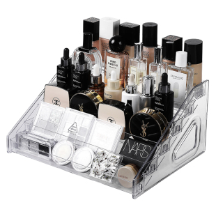 阶梯式眼影盘置物架桌面透明分层化妆品收纳盒梳妆台甲油香水架子