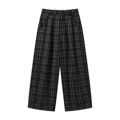 加厚黑白格纹中腰阔腿西裤