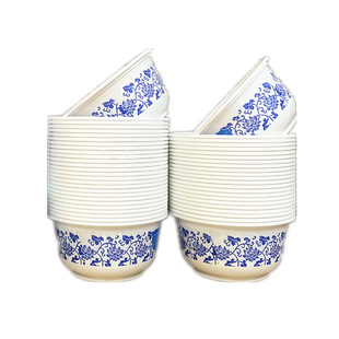 一次性碗塑料餐碗青花纹碗中式田园风圆形打包碗饭碗汤碗加厚硬碗