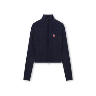 樱桃KIRSH 翻领绞花毛衣开衫外套女2026春季新款修身拉链针织毛衣