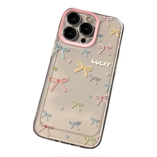 彩色蝴蝶结适用苹果16手机壳iphone17新款15promax套14pro镜头15全包13por的plus硅胶11文艺女外壳12pm软壳xr