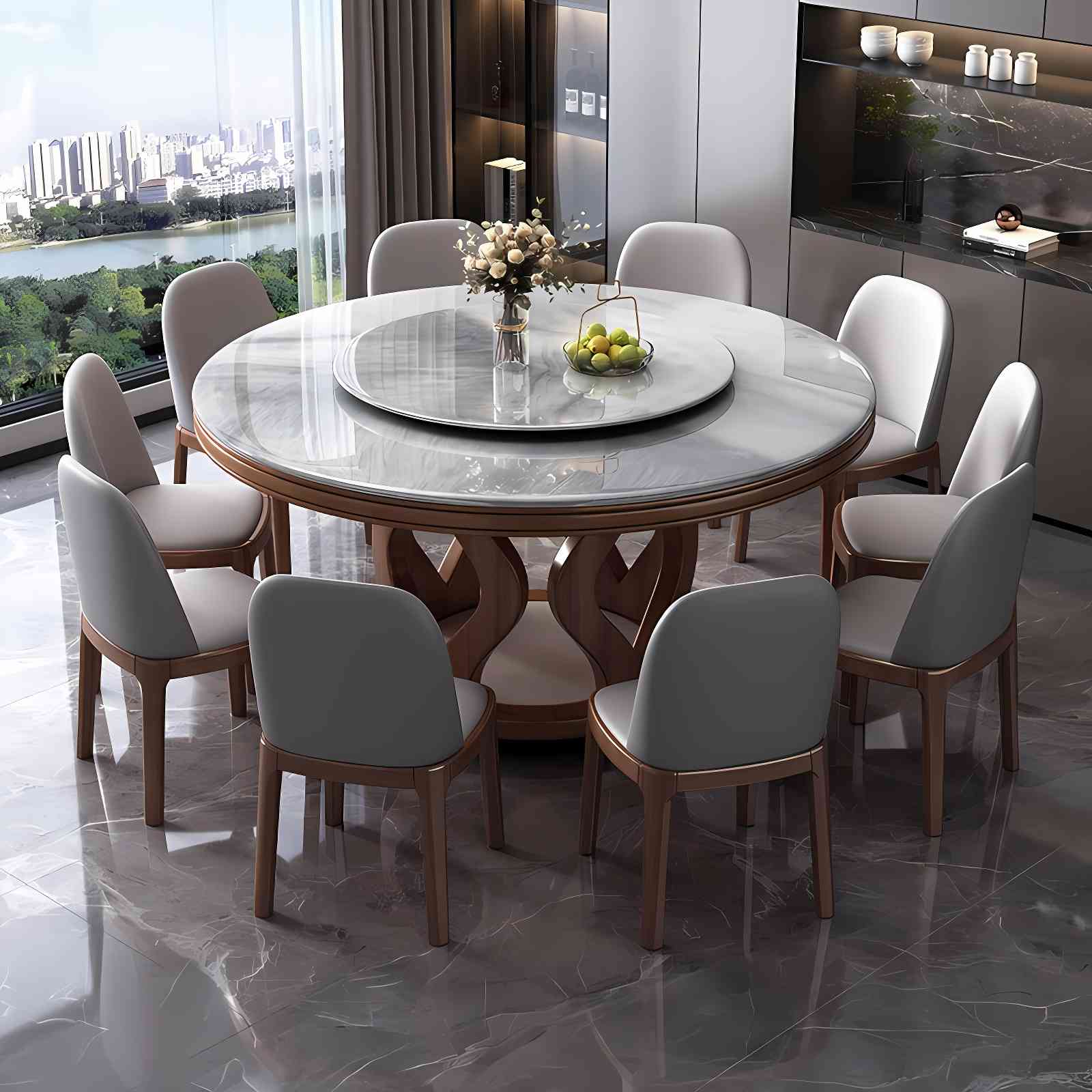 微晶石高级感圆餐桌轻奢家用餐厅现代简约大理石饭桌带转盘大圆桌